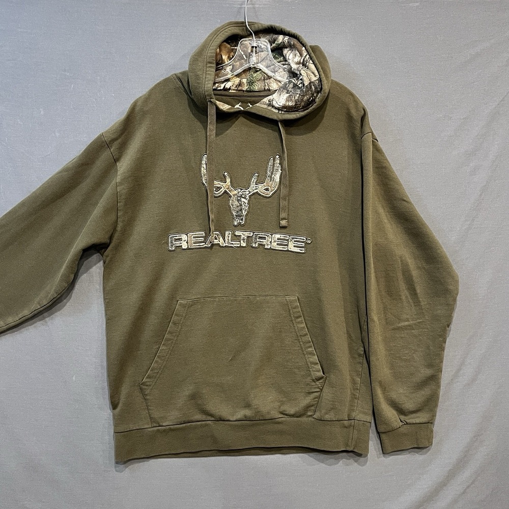 Realtree Hoodie Mens Large Green Camo Deer Skull Pullover Sweatshirt Xtra